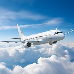 Commercial passenger jet in flight above the clouds